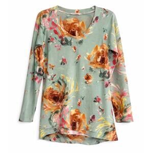 Soft Surroundings Floral Tunic Top XS Watercolor Print Long Sleeve Boho Flowy